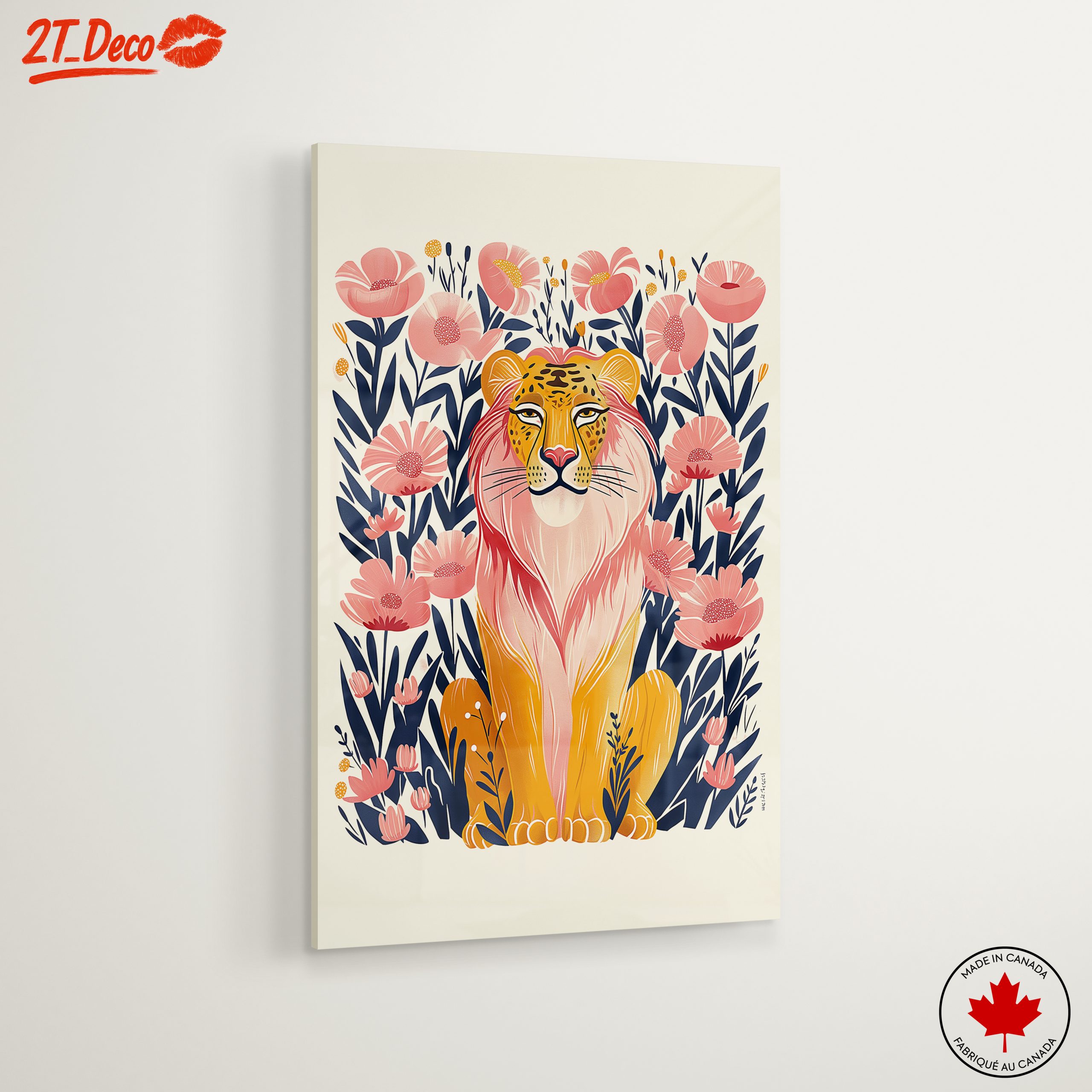 Stylized Lion Among Pink Flowers - Image 6