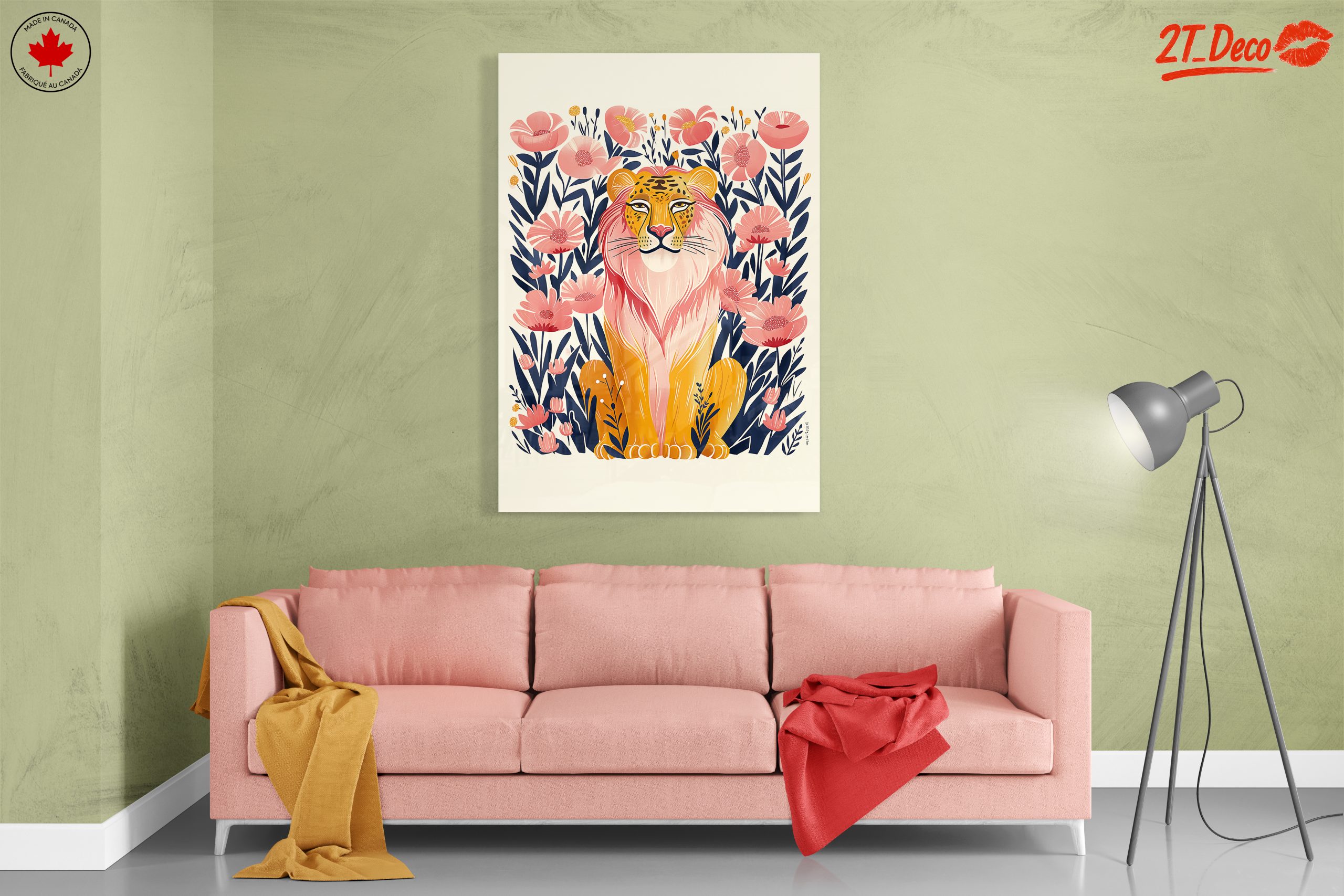 Stylized Lion Among Pink Flowers - Image 7