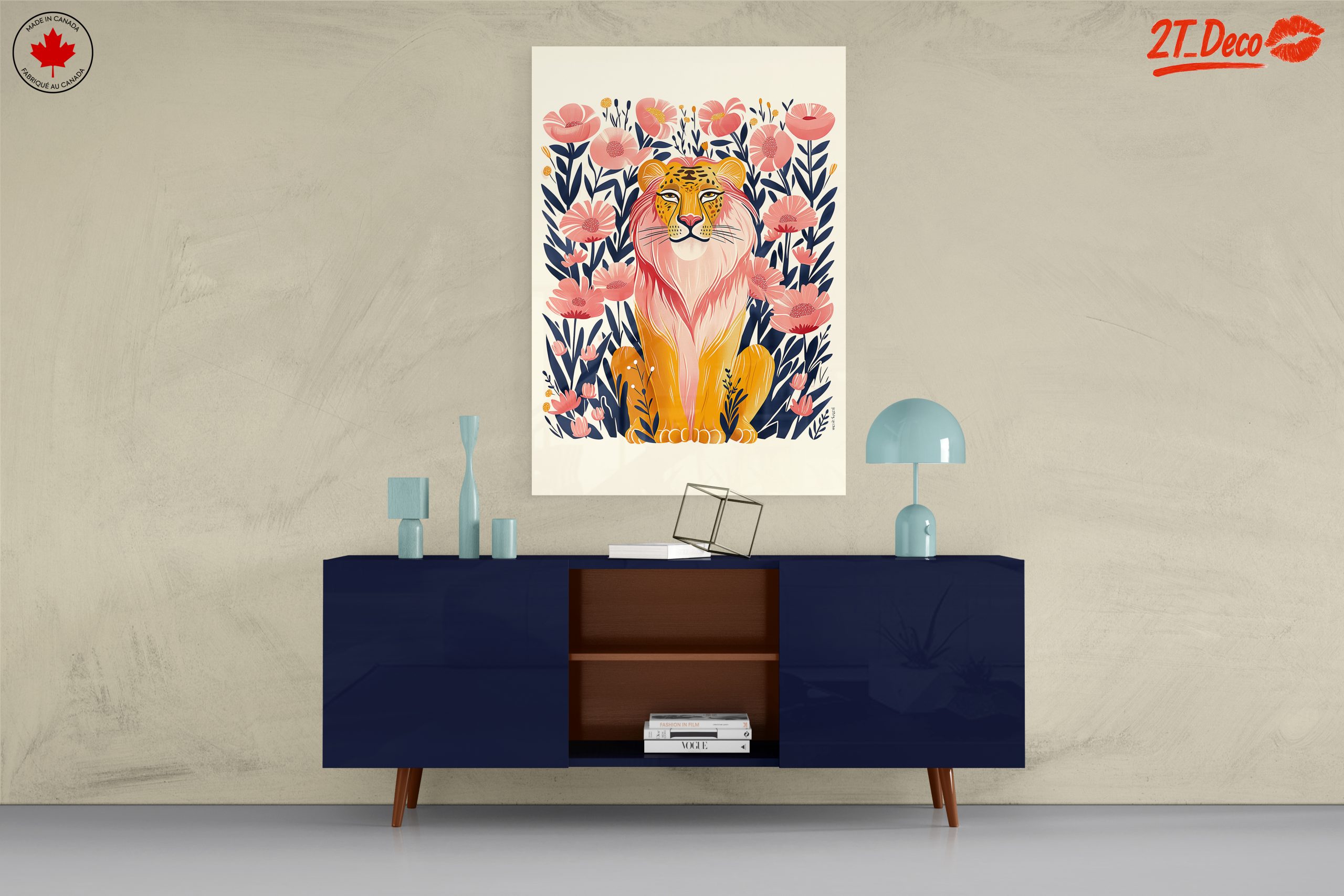 Stylized Lion Among Pink Flowers - Image 8