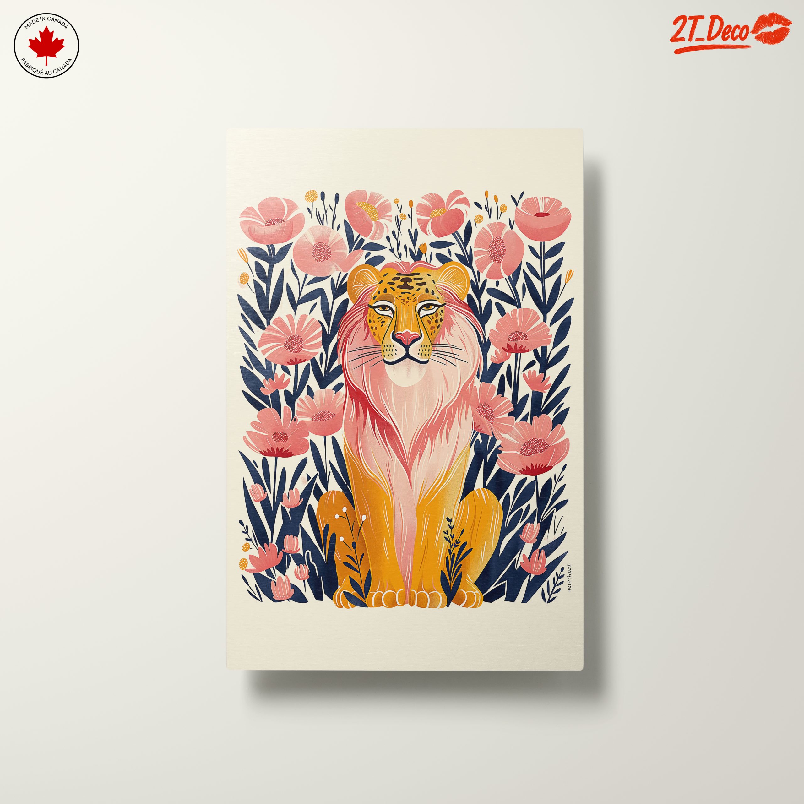 Stylized Lion Among Pink Flowers - Image 10