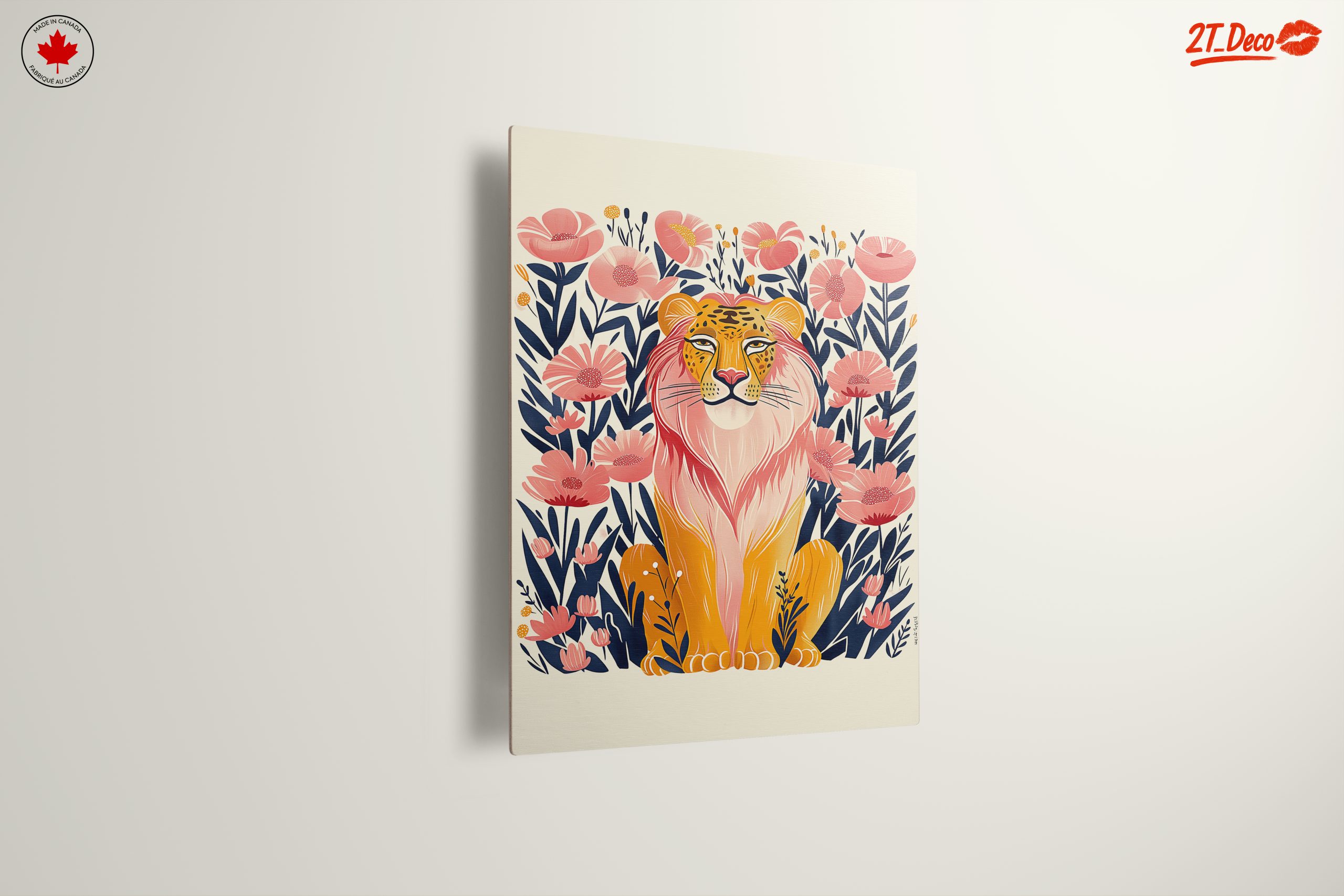 Stylized Lion Among Pink Flowers - Image 13
