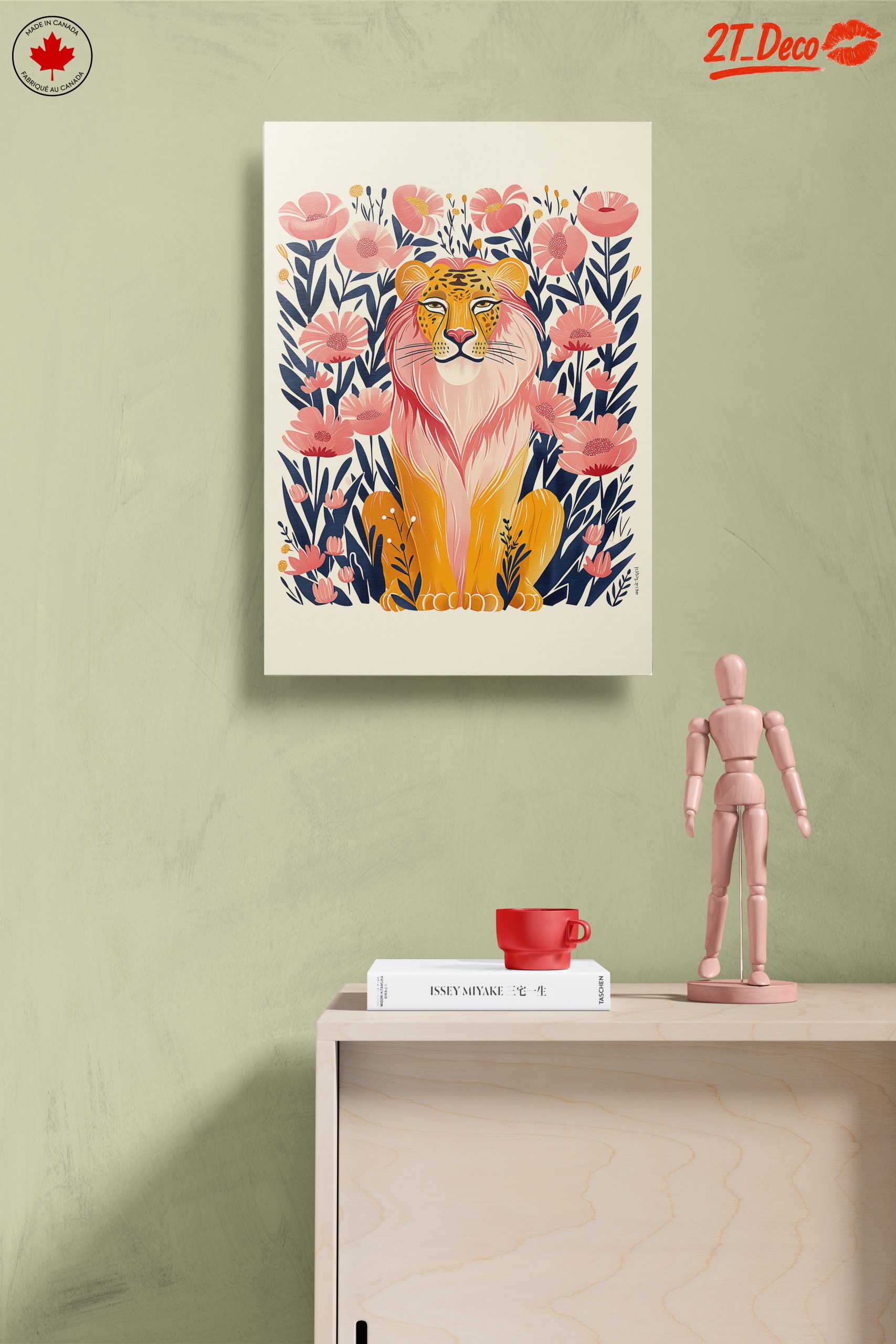 Stylized Lion Among Pink Flowers - Image 14