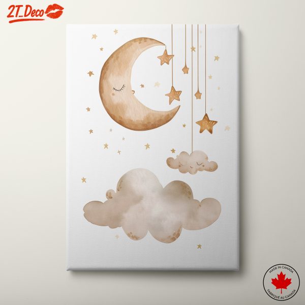 Playful Moon and Stars Illustration Art