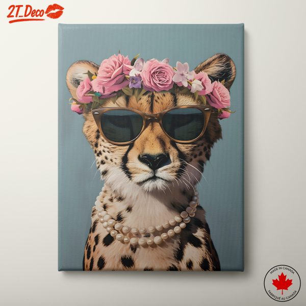 Stylized Cheetah with Floral Accessories