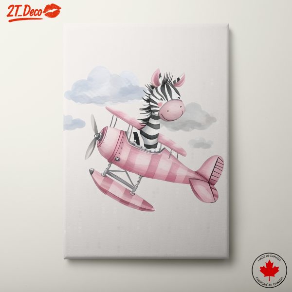 Zebra Flying in a Pink Airplane