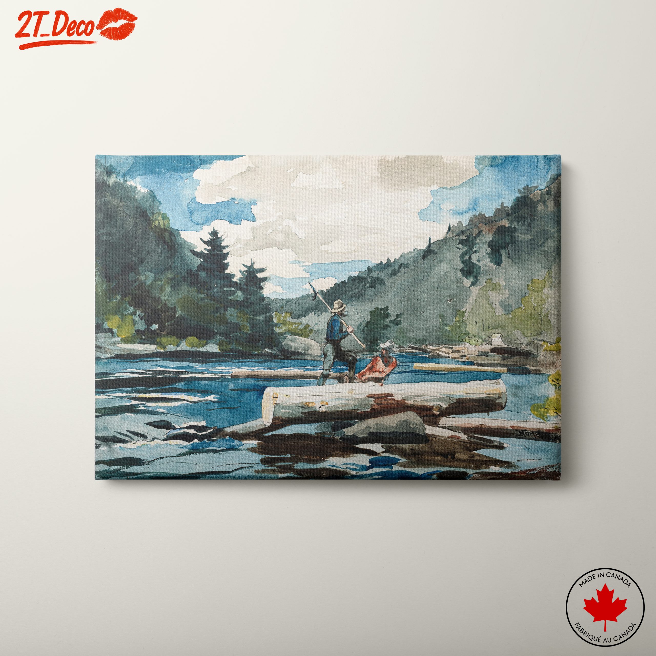 Watercolor Adventure Landscape with Fisherman