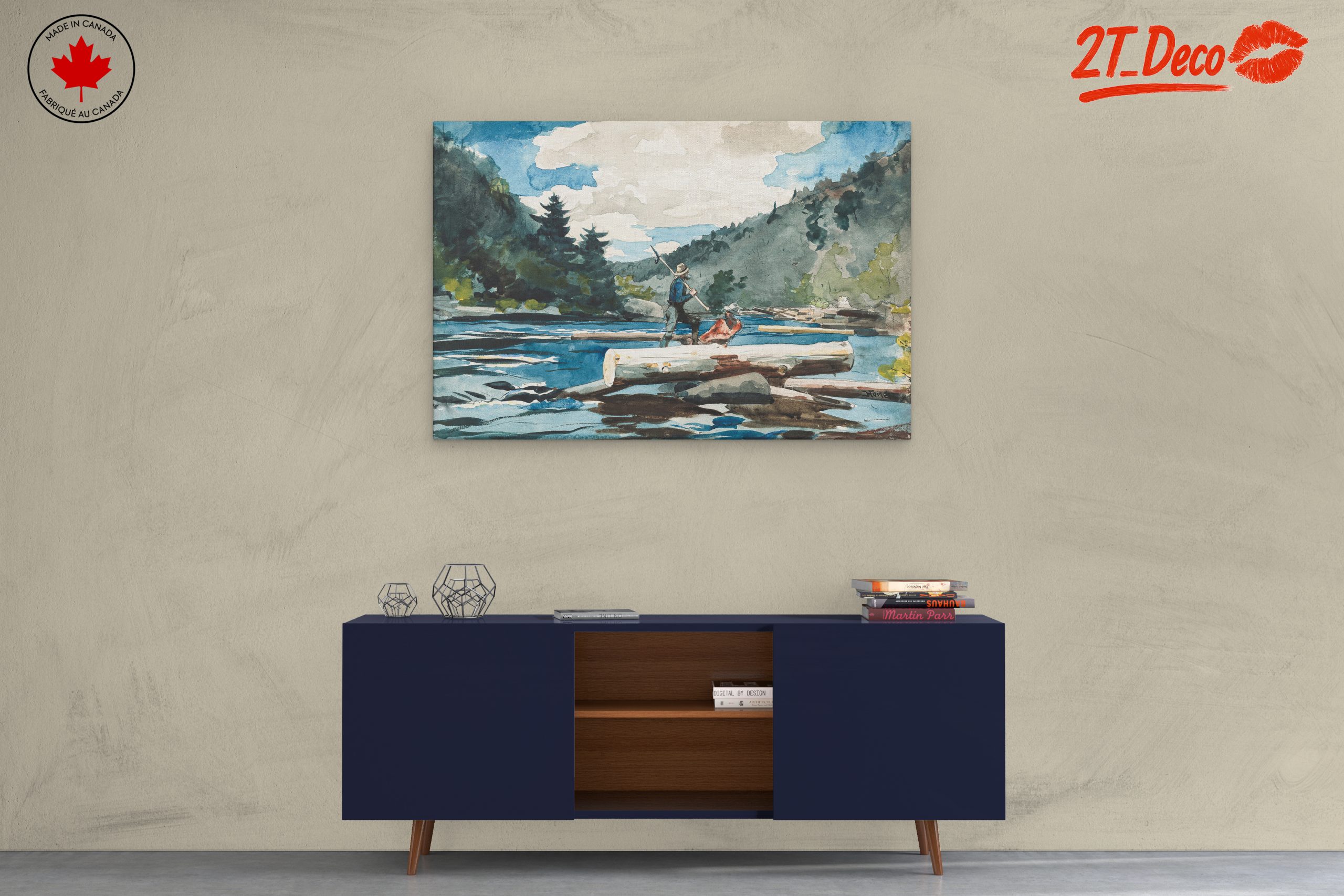 Watercolor Adventure Landscape with Fisherman - Image 3