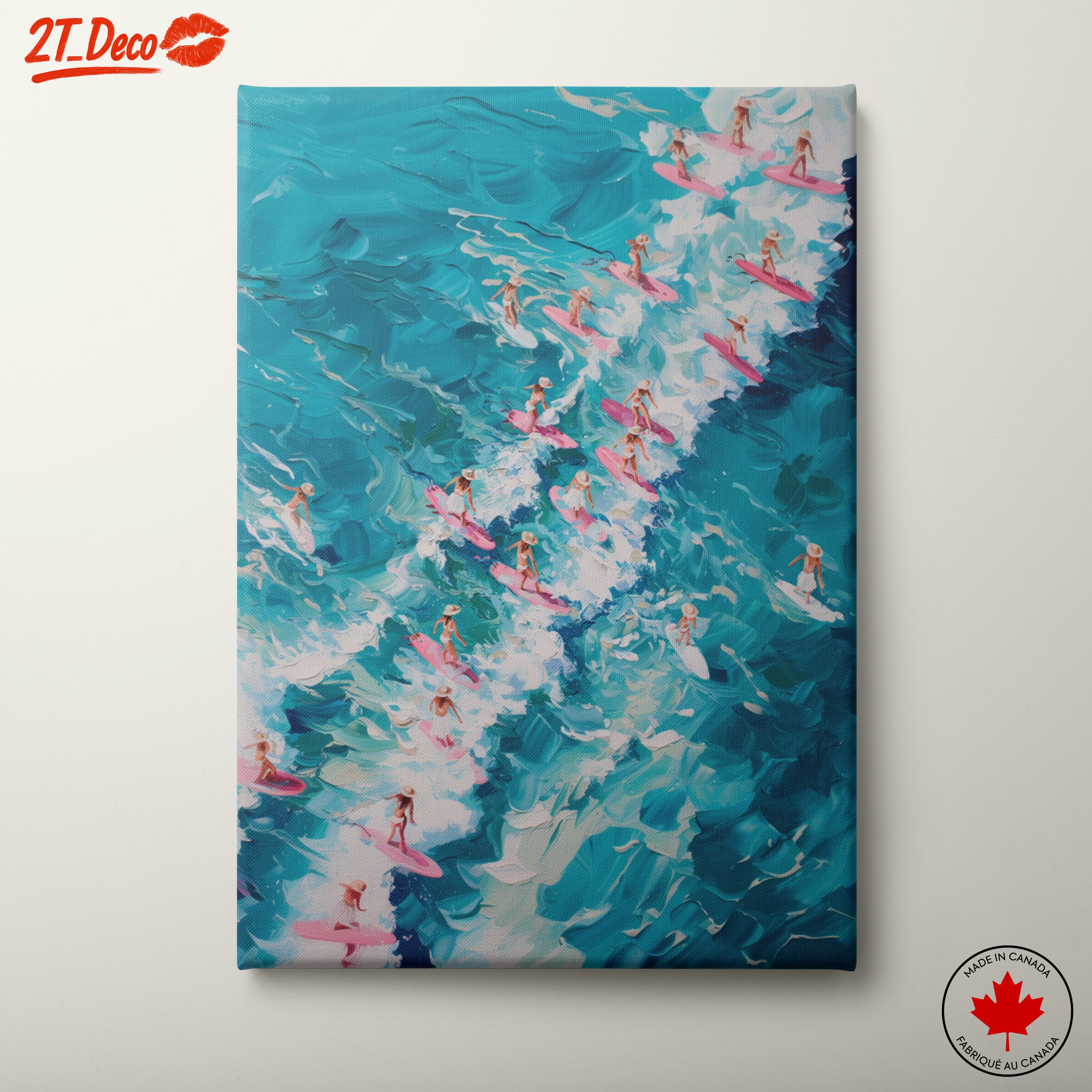 Surfers Riding Waves in Vibrant Colors