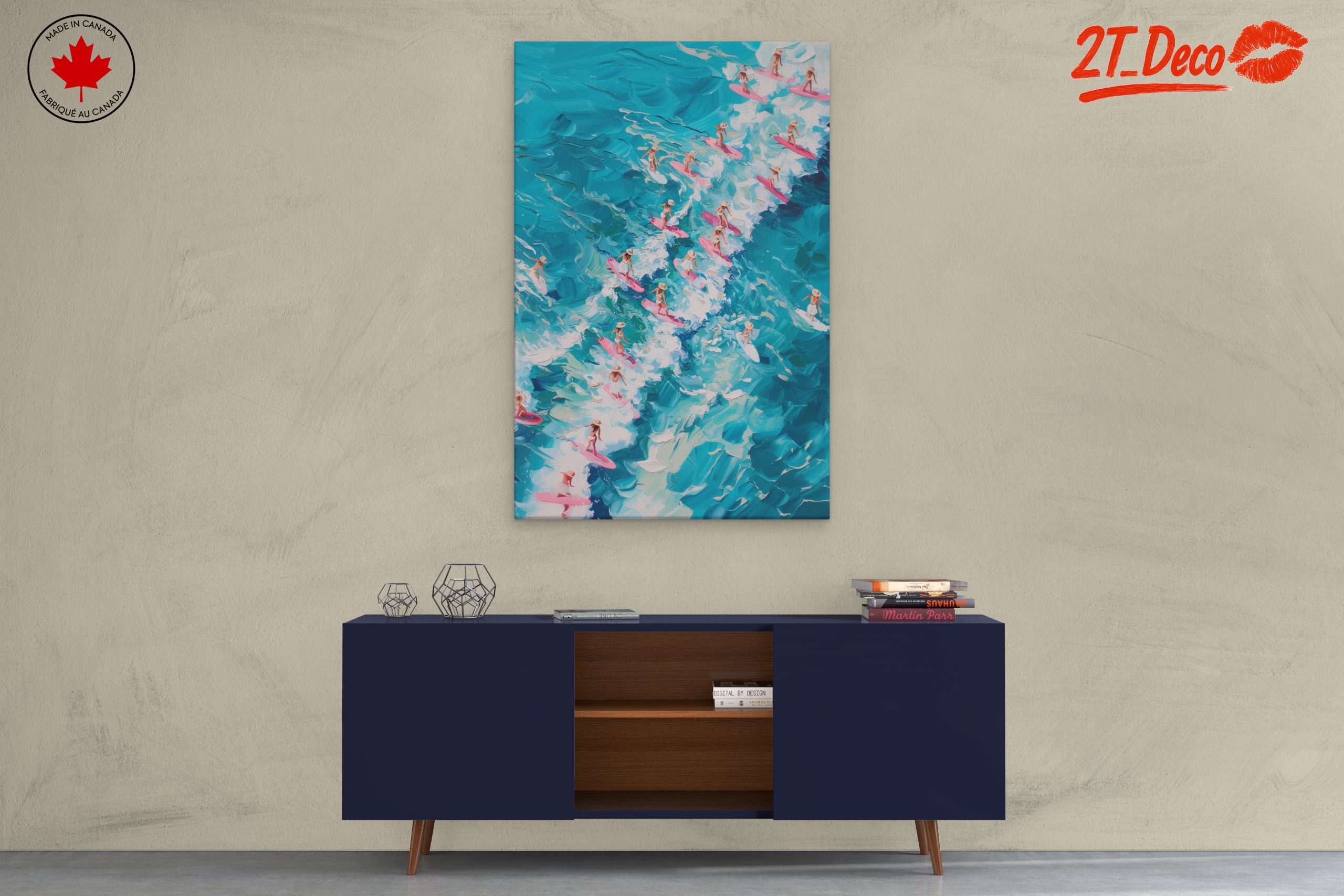 Surfers Riding Waves in Vibrant Colors - Image 3