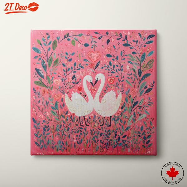 Adorable Swans Amidst Vibrant Flowers