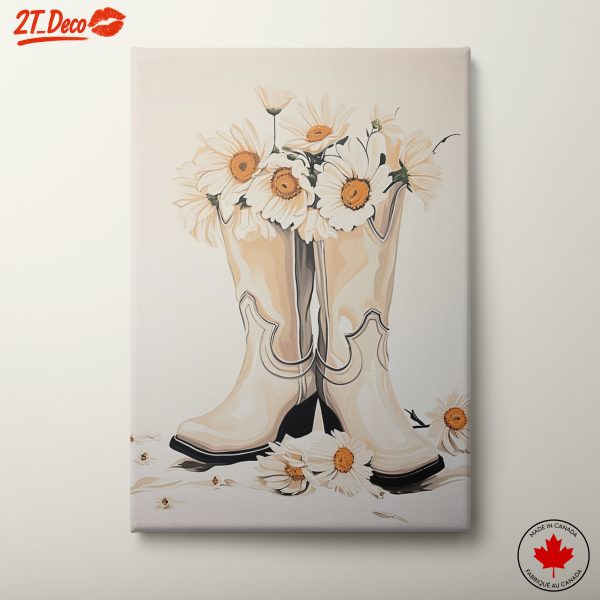 Cowboy Boots with Daisies Floral Artwork