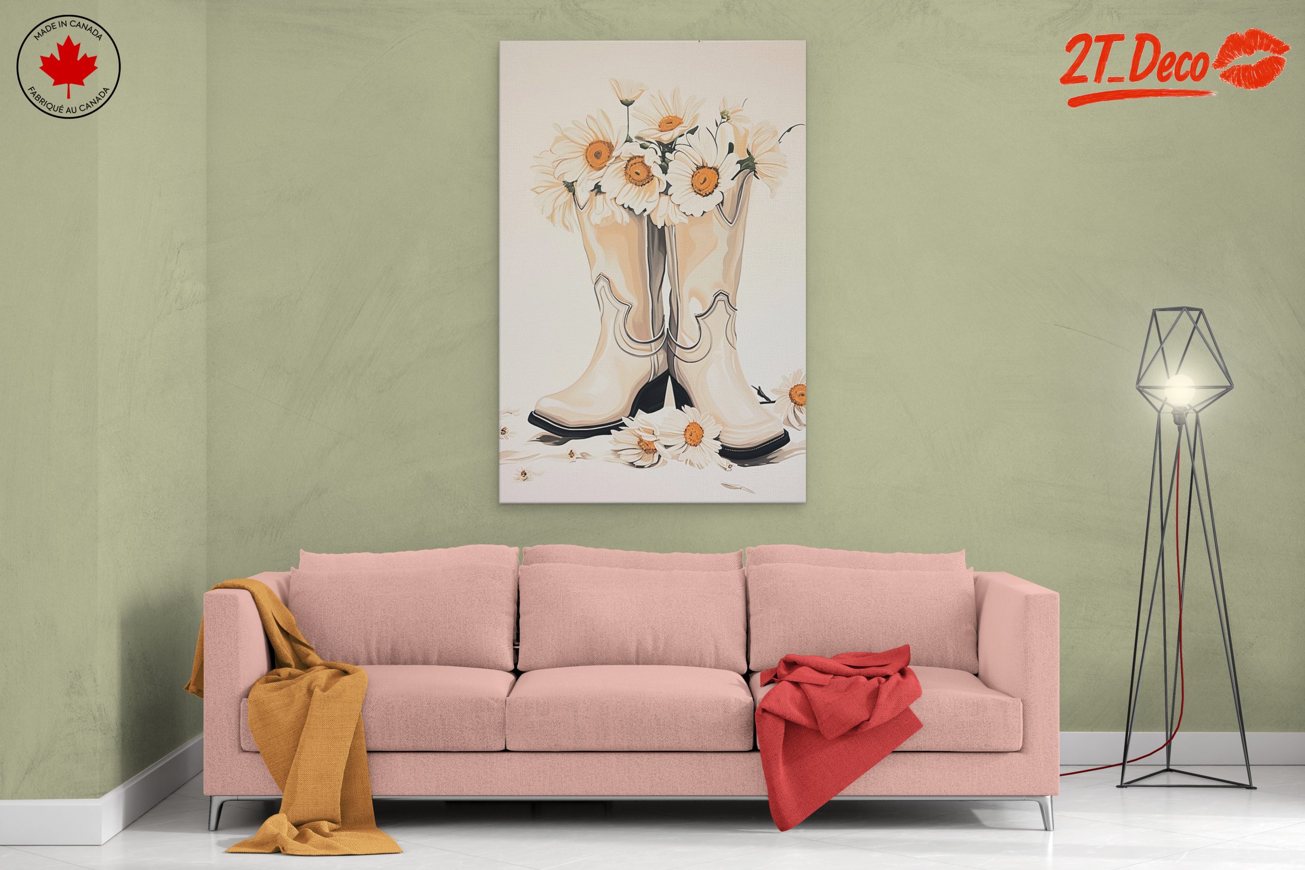 Cowboy Boots with Daisies Floral Artwork - Image 2