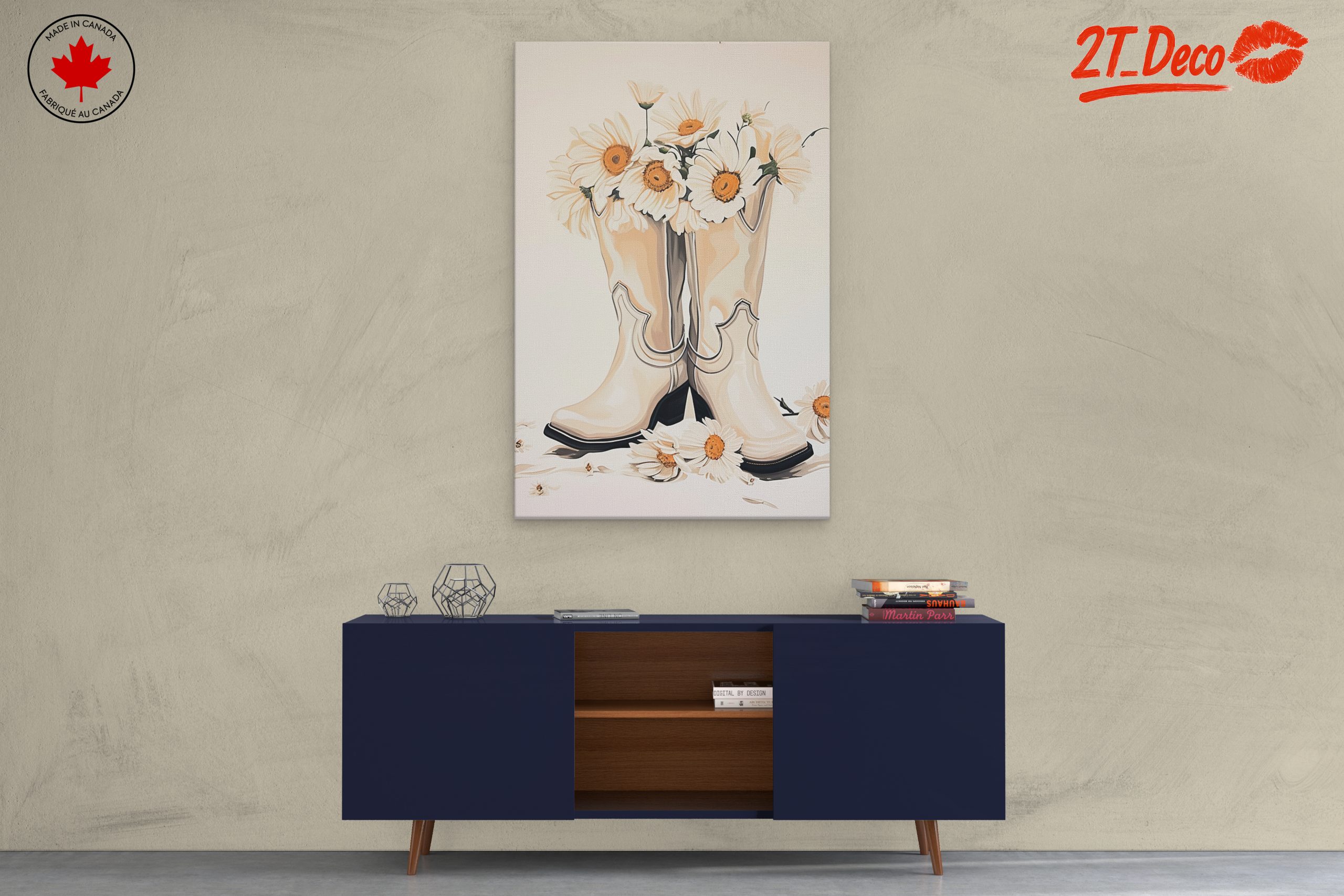 Cowboy Boots with Daisies Floral Artwork - Image 3