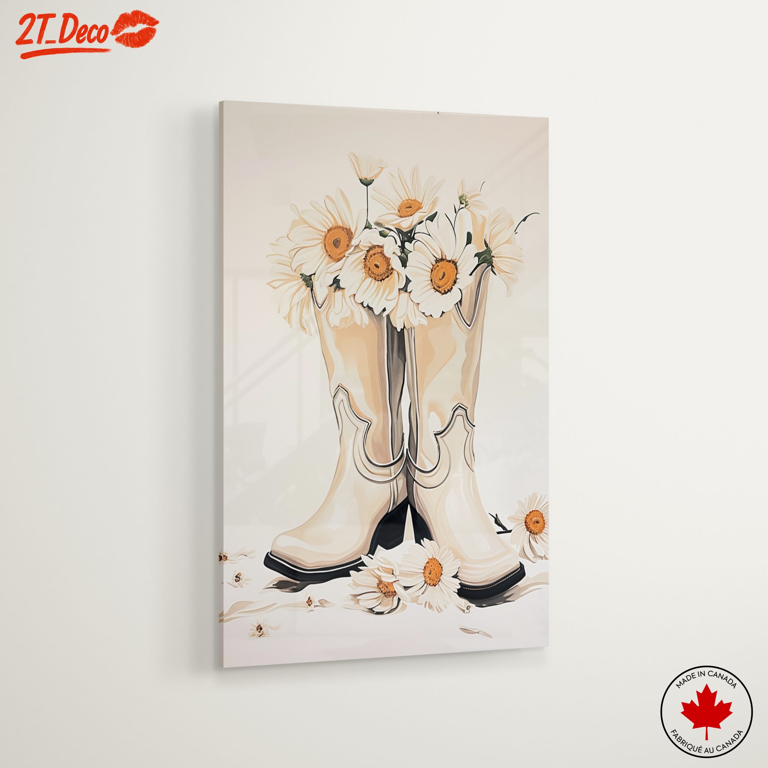 Cowboy Boots with Daisies Floral Artwork - Image 6