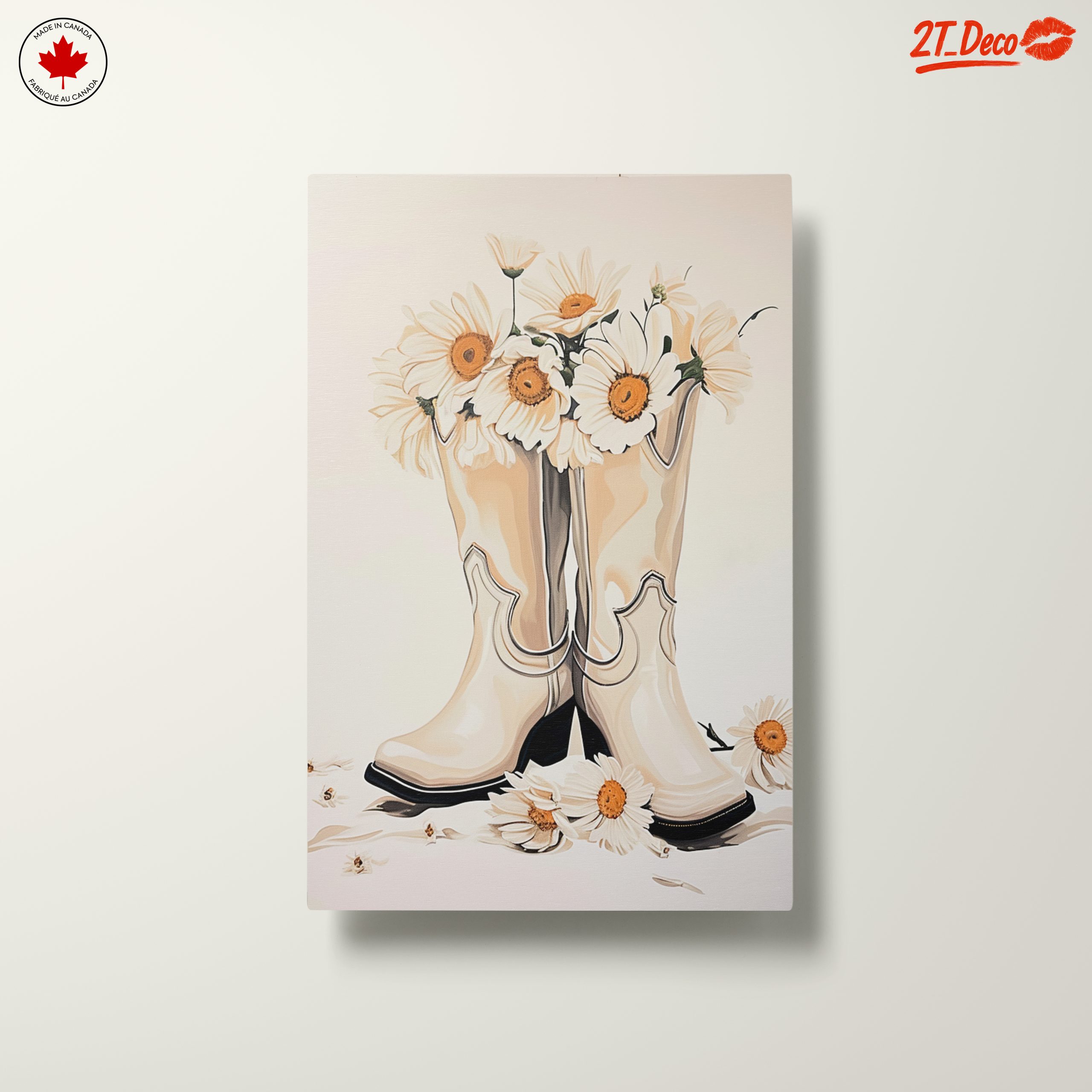 Cowboy Boots with Daisies Floral Artwork - Image 10