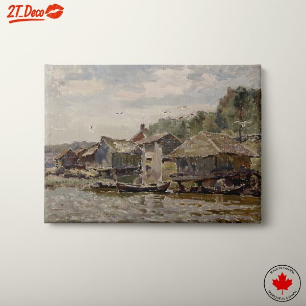 Charming Abstract Landscape with Water and Houses