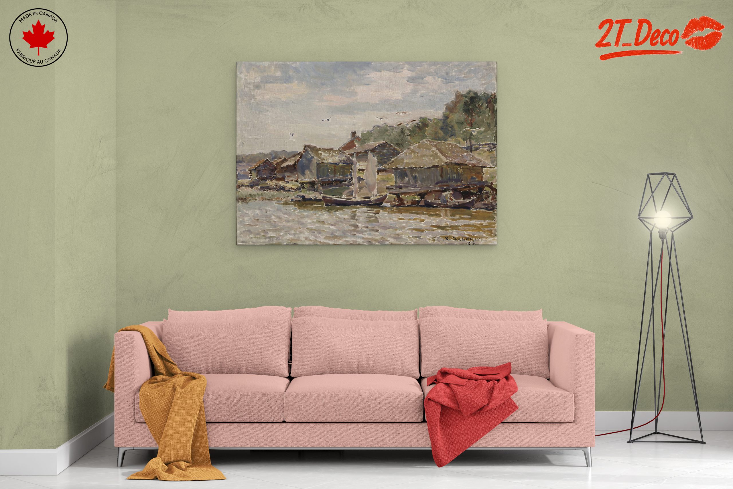 Charming Abstract Landscape with Water and Houses - Image 2
