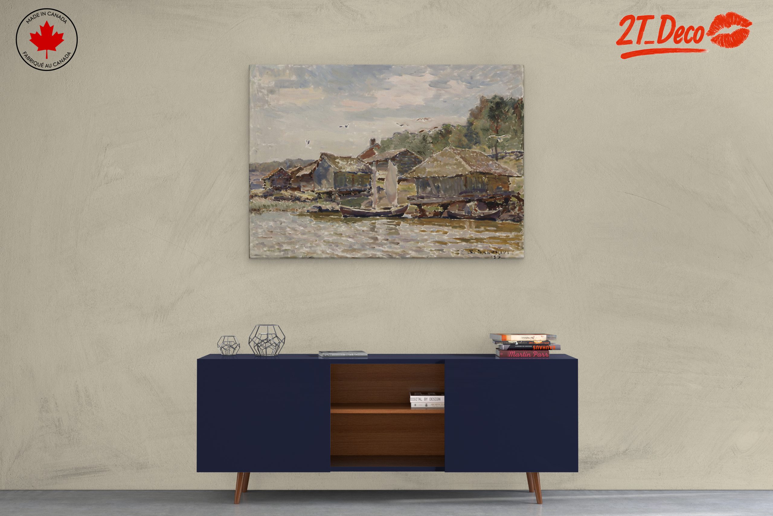 Charming Abstract Landscape with Water and Houses - Image 3