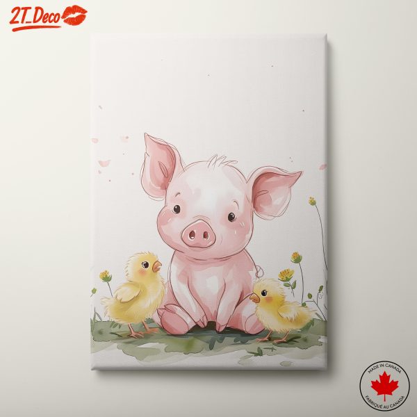 Adorable Piglet and Chicks Illustration