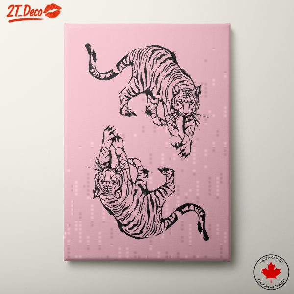 Dynamic Tiger Illustrations on Pink Background