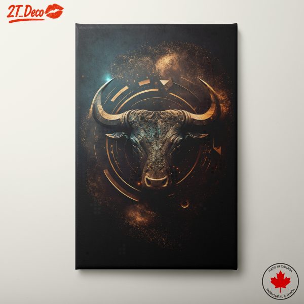 Cosmic Bull Artwork with Golden Elements