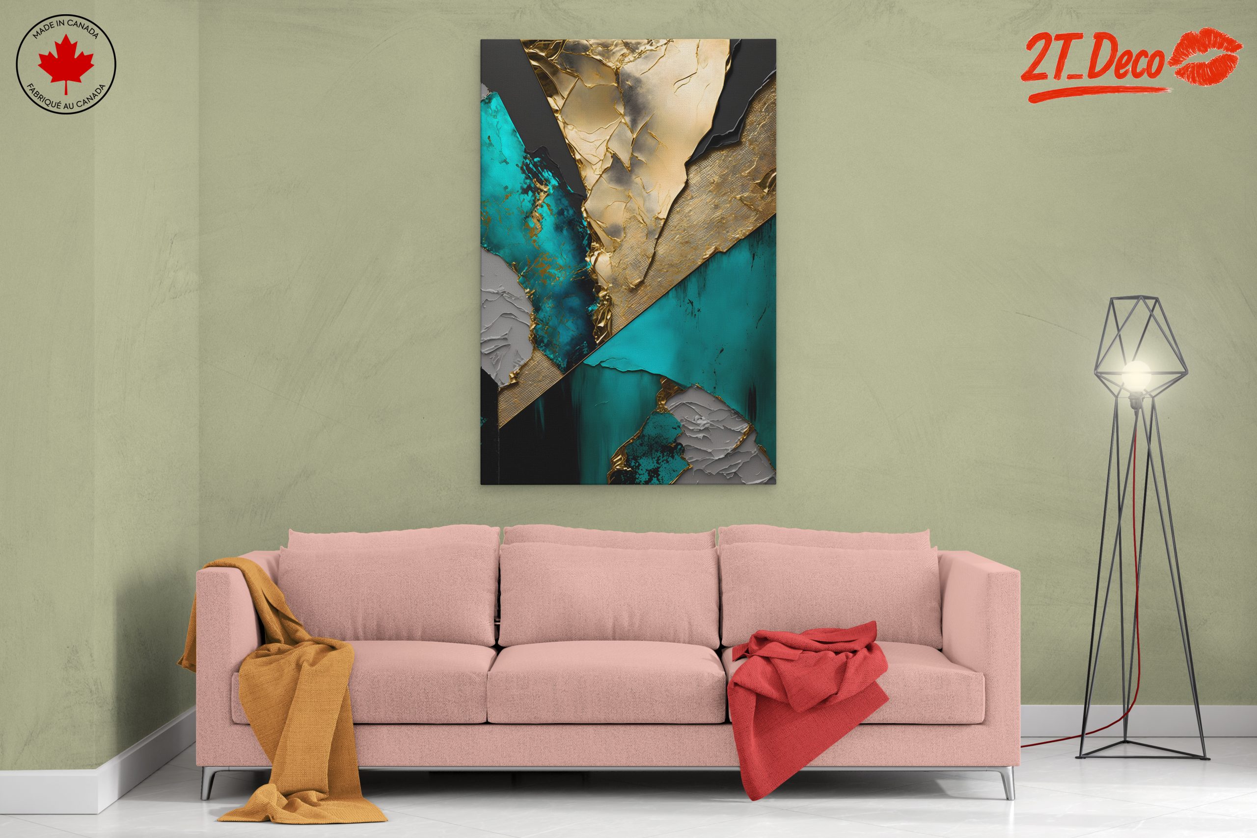 Gold and Teal Abstract Geometric Art - Image 2