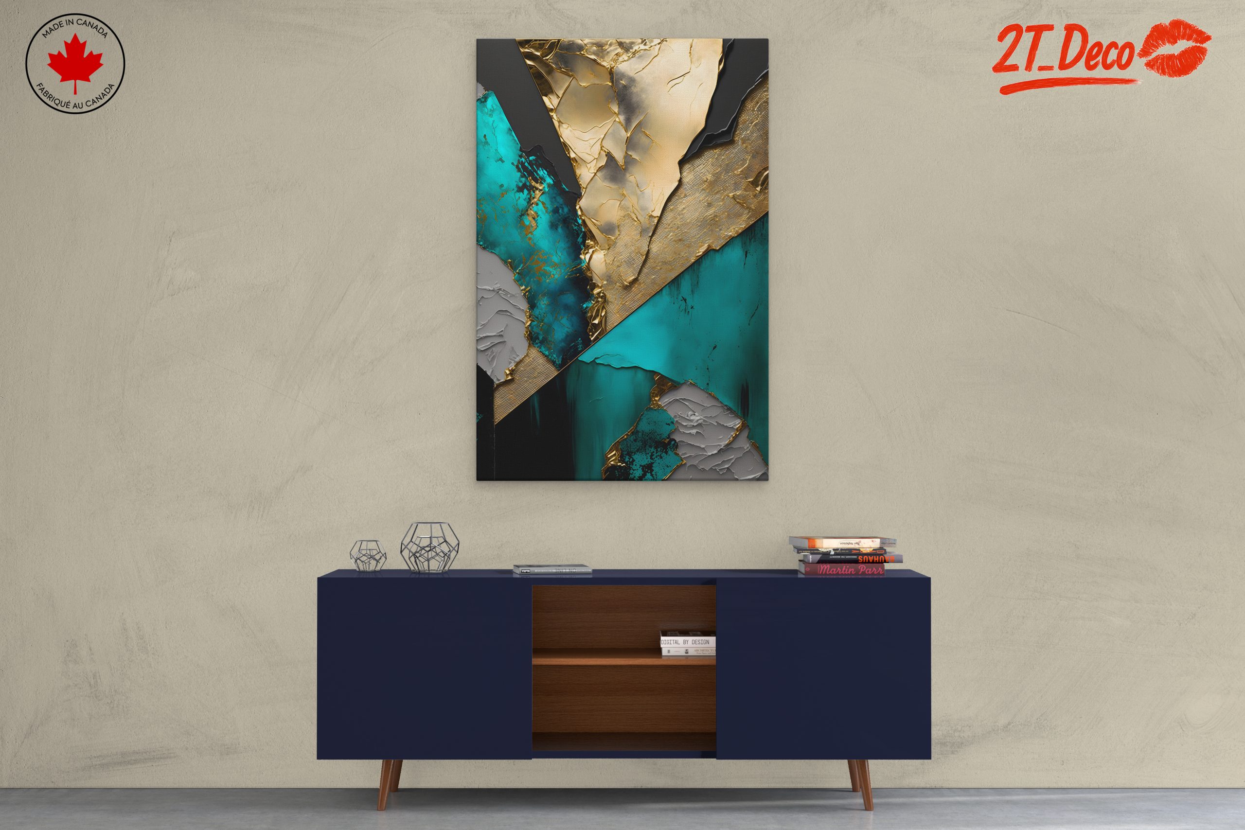 Gold and Teal Abstract Geometric Art - Image 3