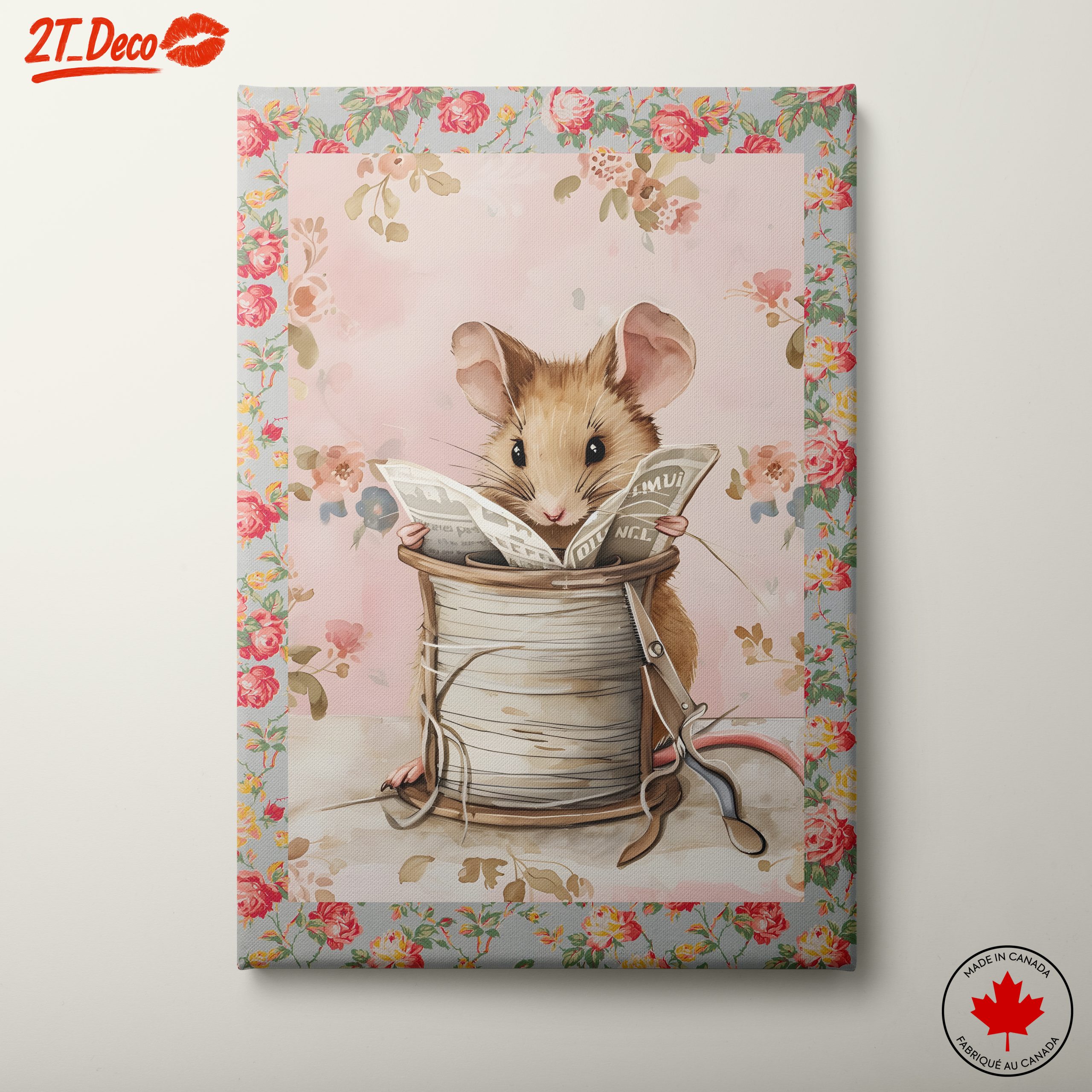 Adorable Mouse Reading in Floral Surroundings
