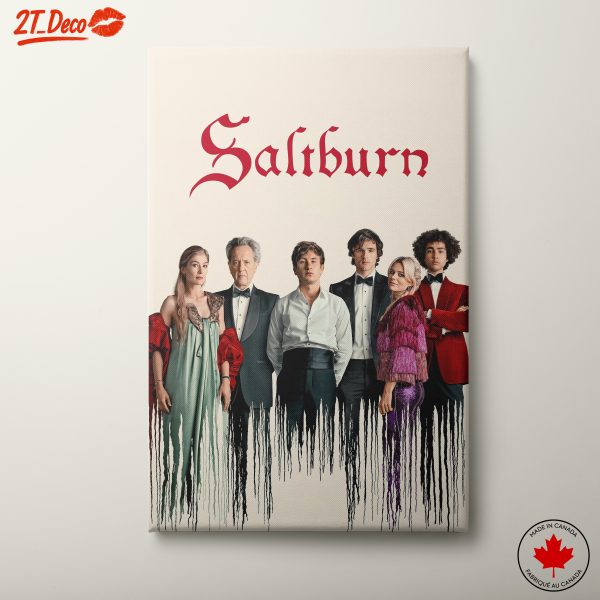 Stylized Character Artwork Featuring Cast from Saltburn