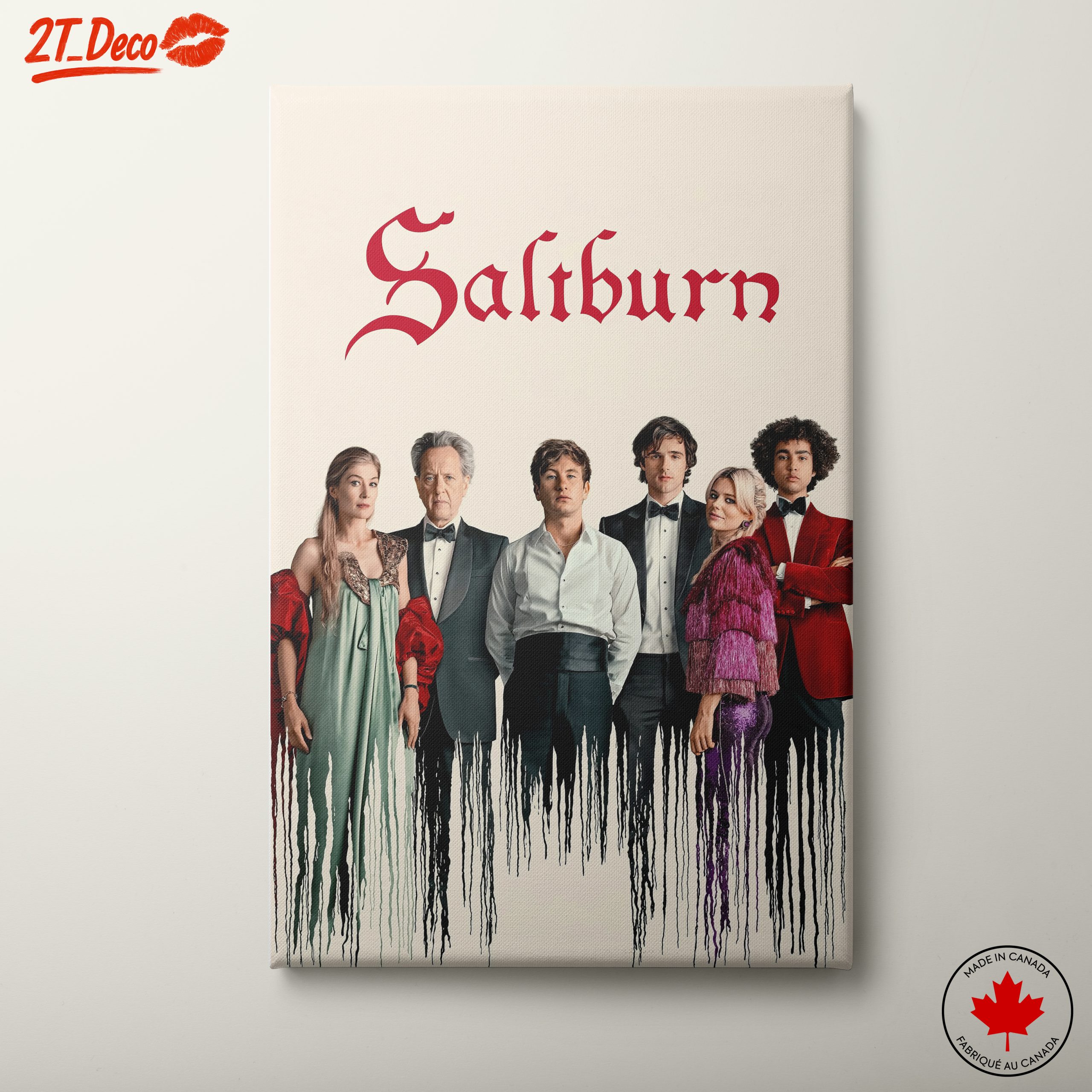 Stylized Character Artwork Featuring Cast from Saltburn