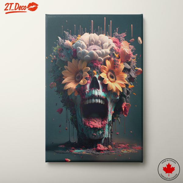 Colorful Contemporary Pop Art Skull with Flowers