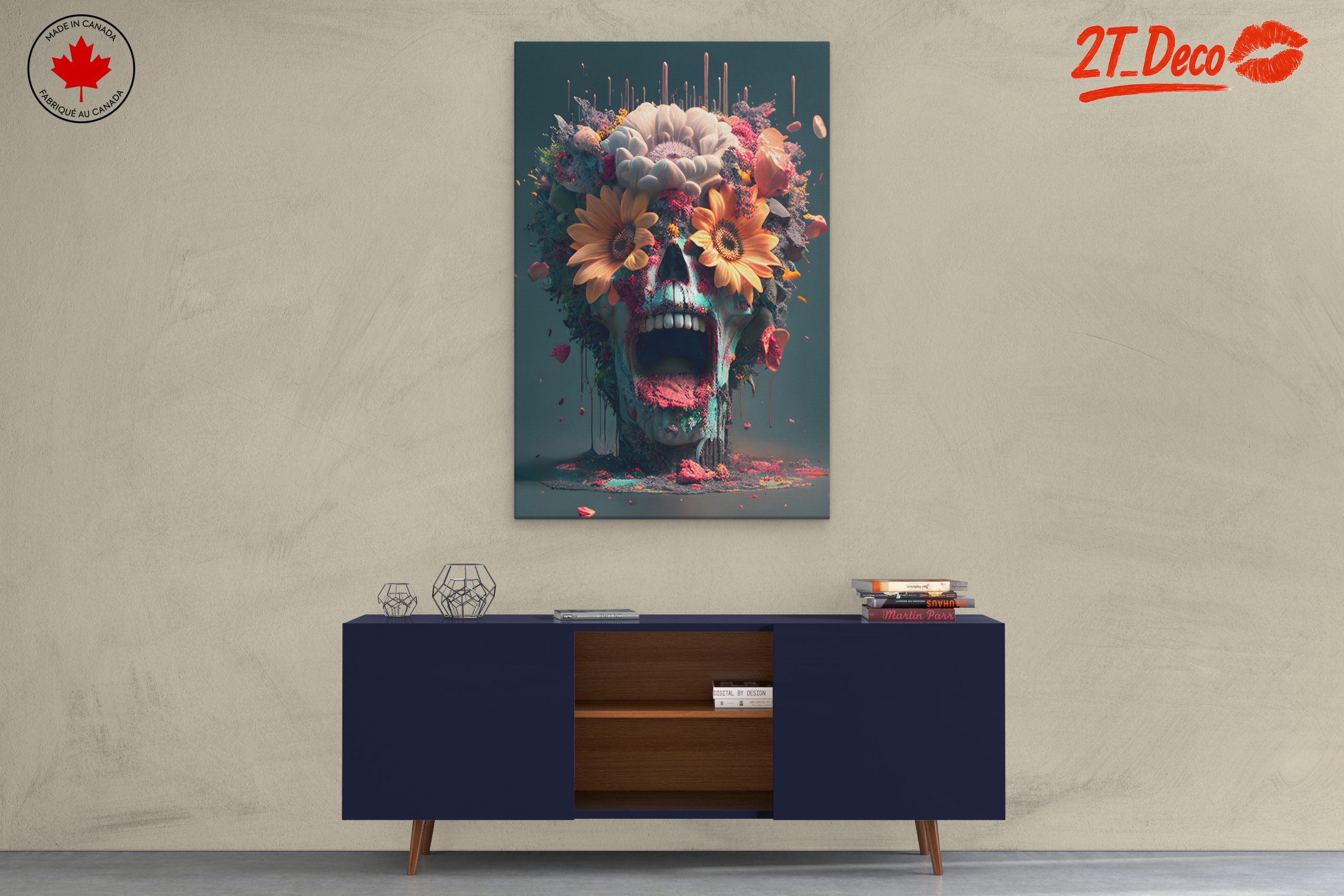 Colorful Contemporary Pop Art Skull with Flowers - Image 3
