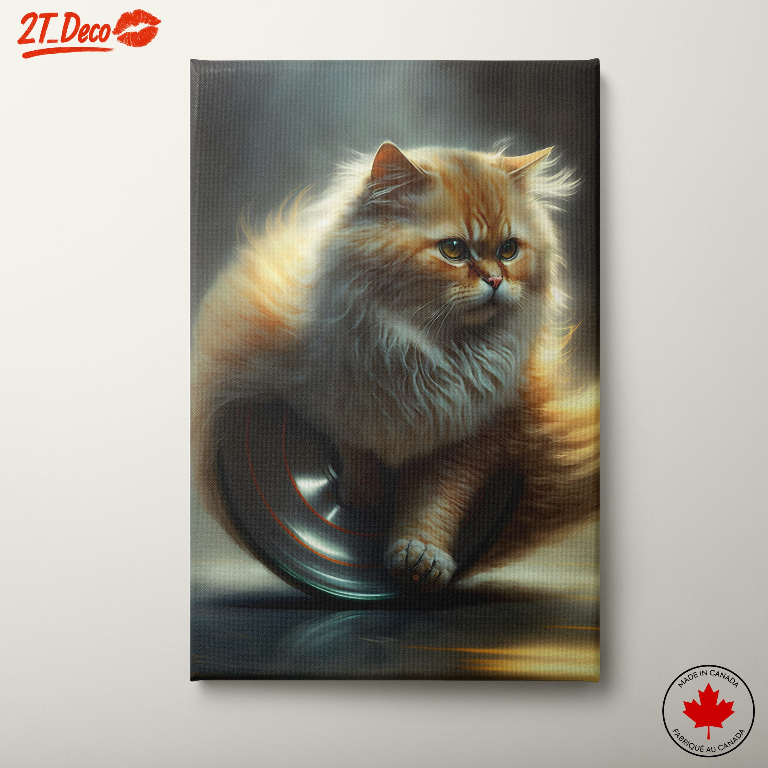 Fluffy Cat on a Silver Wheel