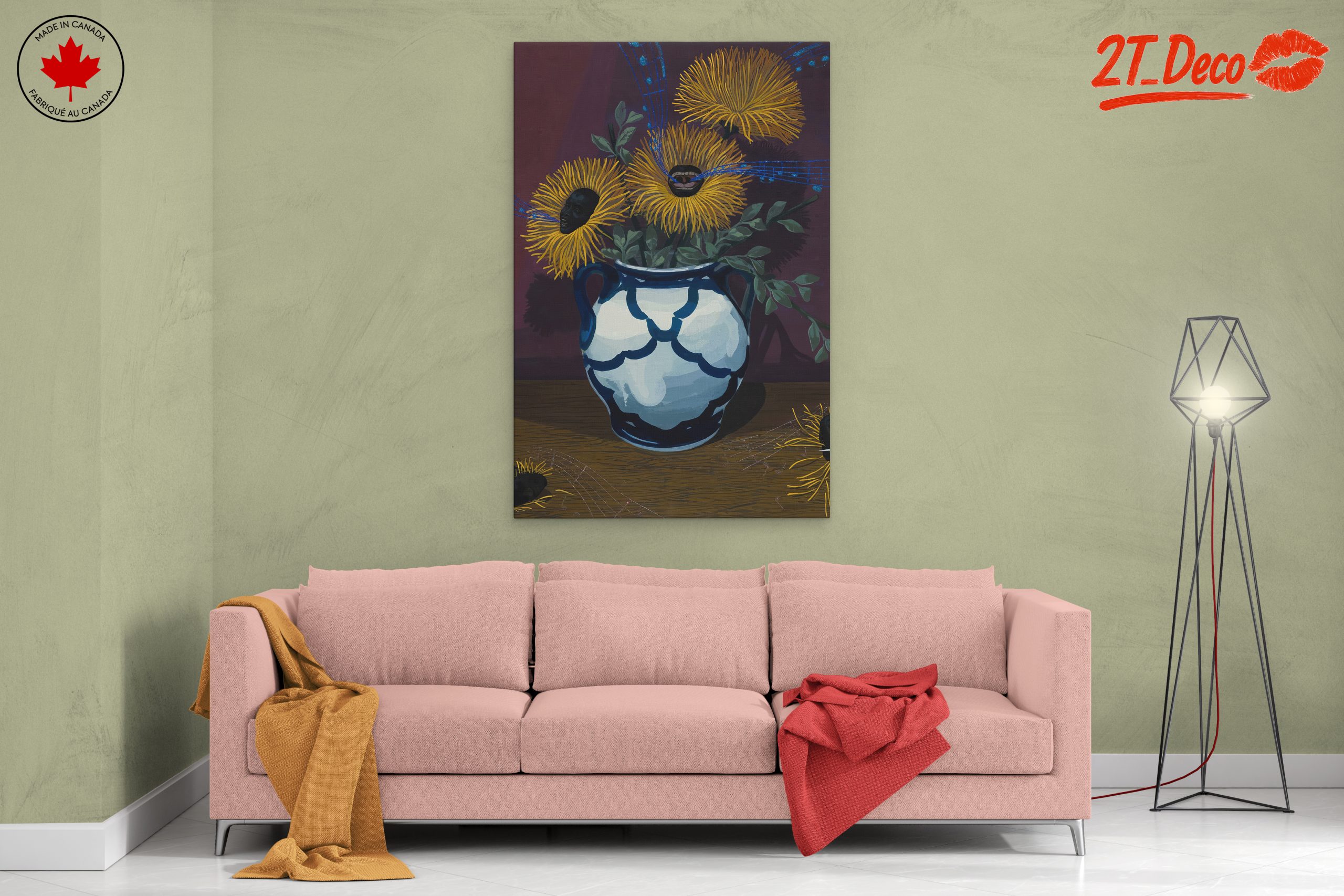 Vibrant Floral Still Life with Musical Elements - Image 2