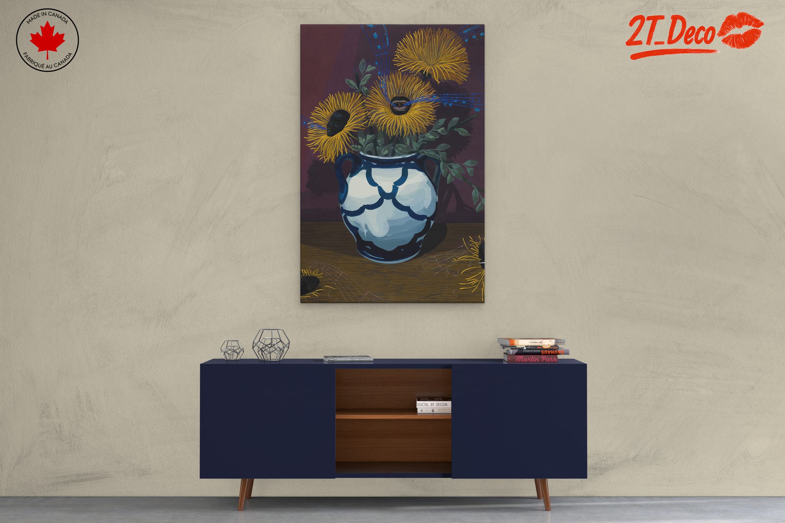Vibrant Floral Still Life with Musical Elements - Image 3