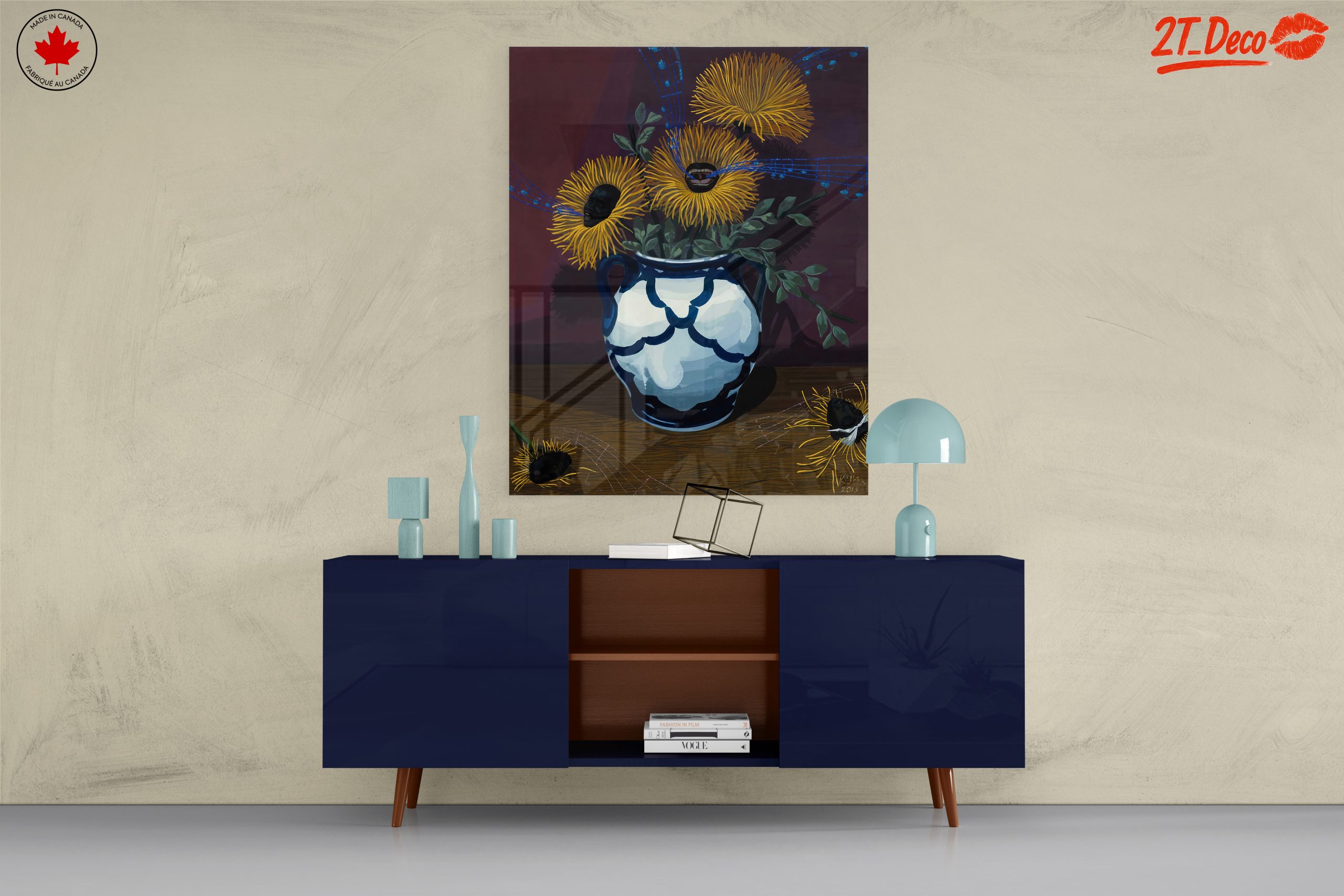 Vibrant Floral Still Life with Musical Elements - Image 8
