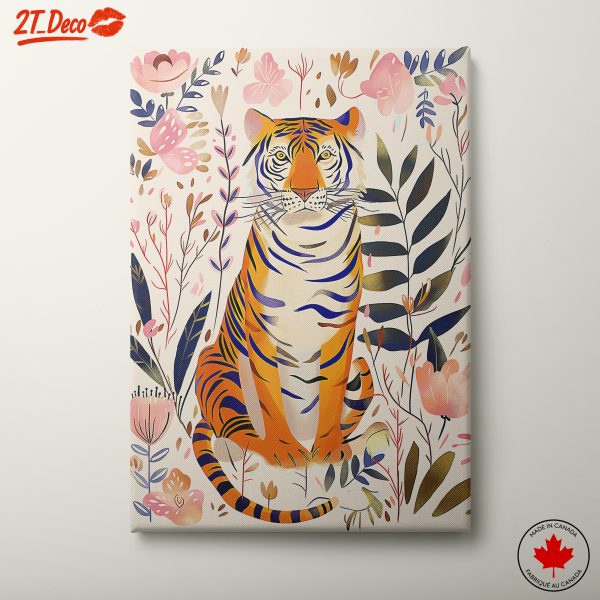 Stylized Tiger Surrounded by Floral Elements