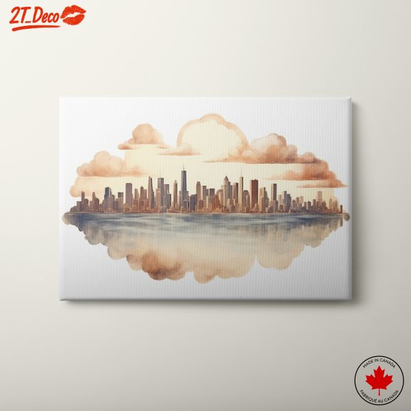 Stylized Abstract Cityscape with Dreamy Clouds