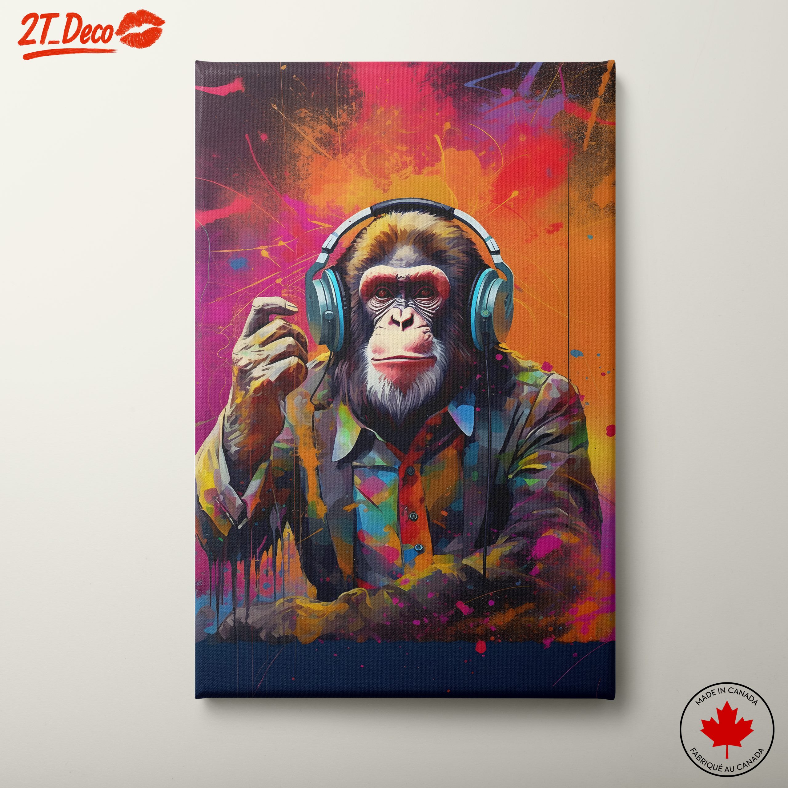 Colorful Musical Animal Artwork Featuring a Monkey