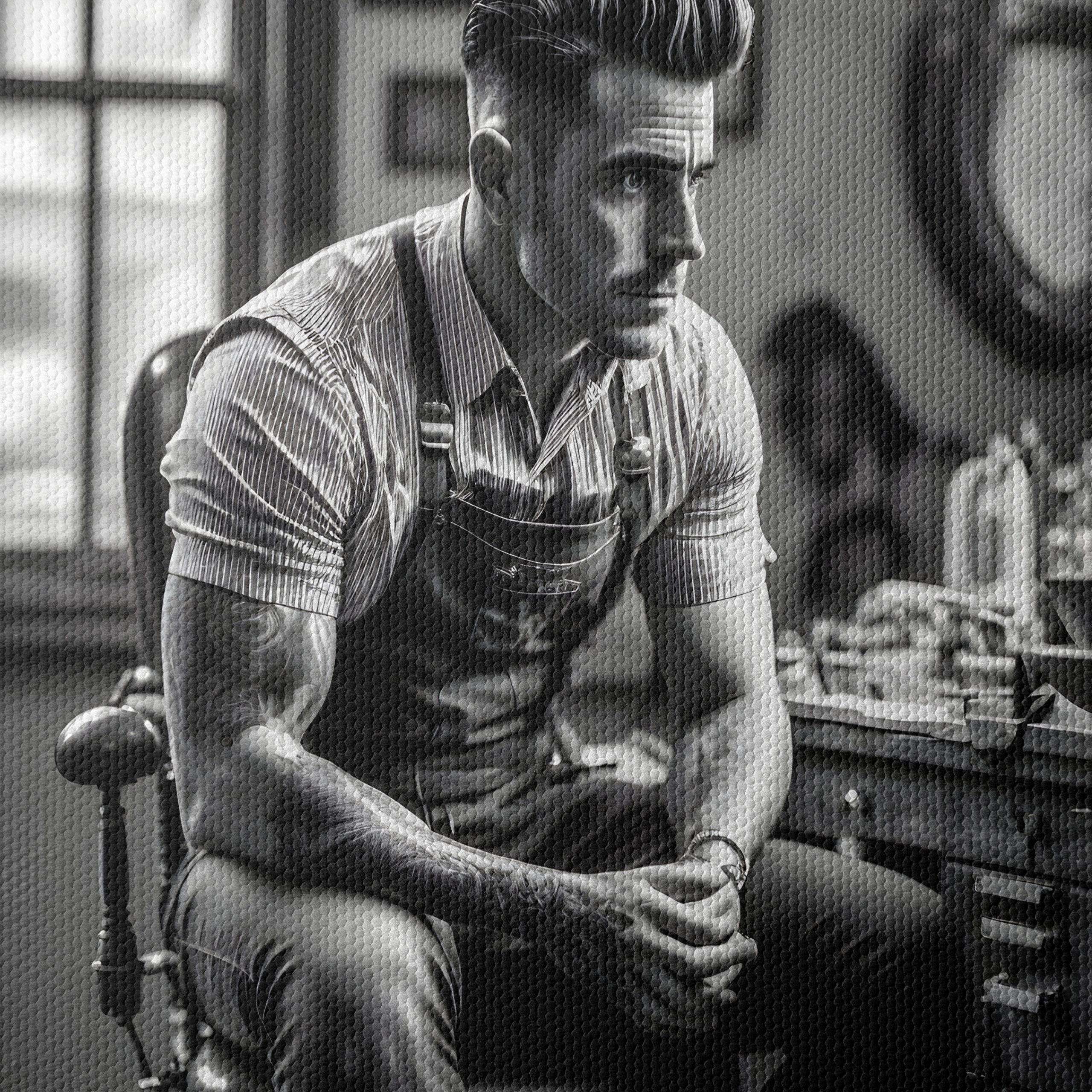 Stylish Bartender Portrayal in Black and White - Image 4
