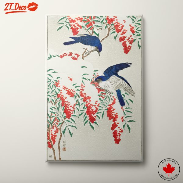 Blue Birds Among Red Berries