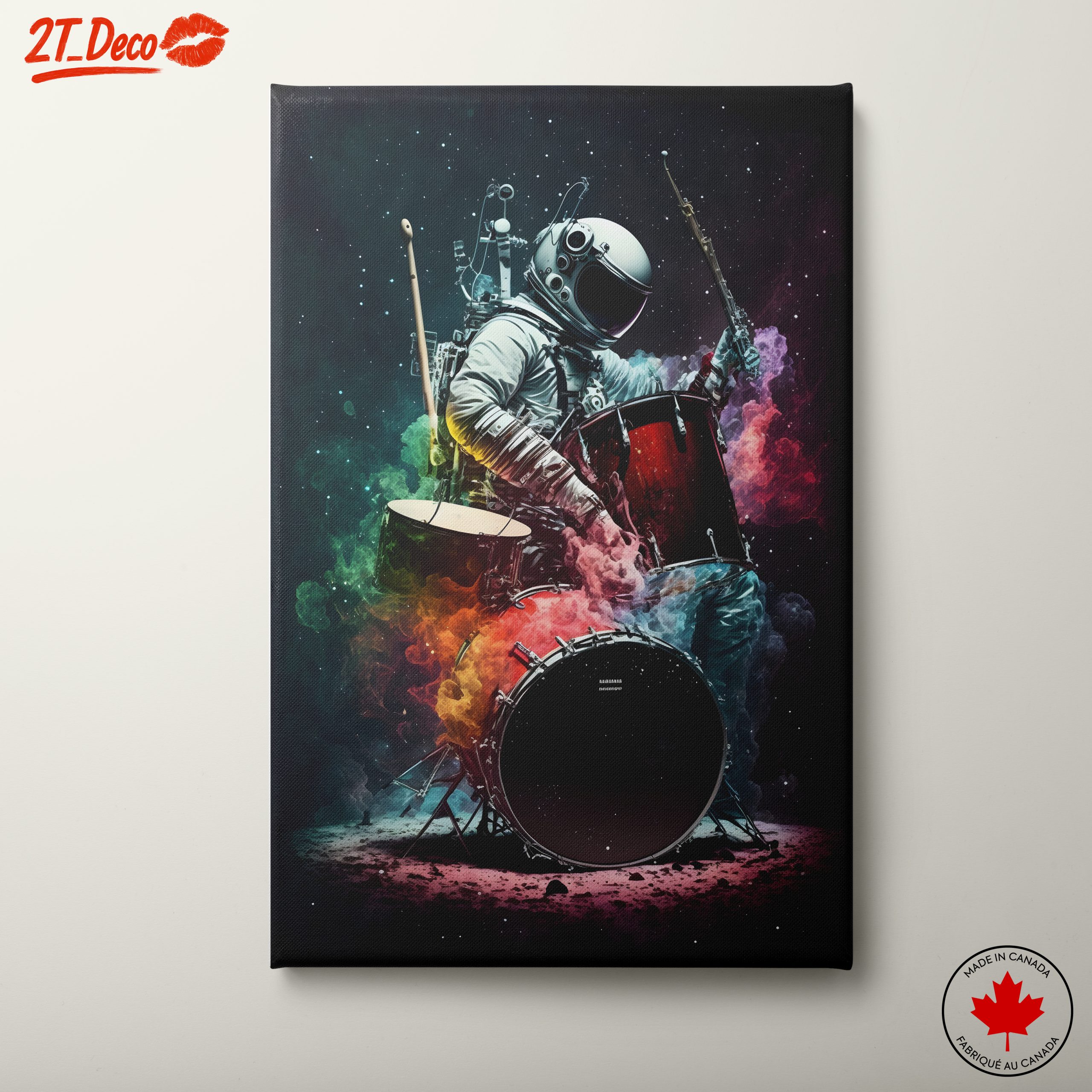 Astronaut Playing Drum in Colorful Space