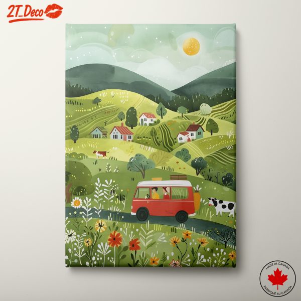 Whimsical Adventure Landscape with Van