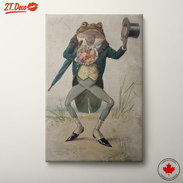 Elegant Frog in a Top Hat Holding Flowers