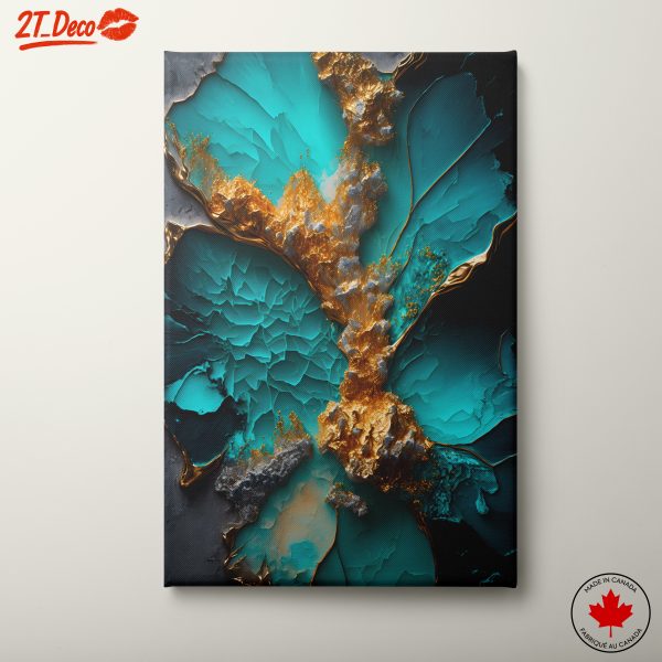 Vibrant Abstract Composition with Gold and Teal