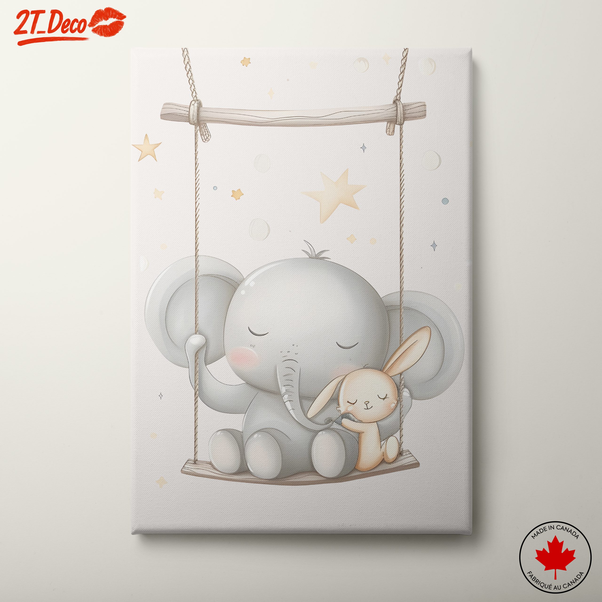 Elephant and Bunny Swinging Together