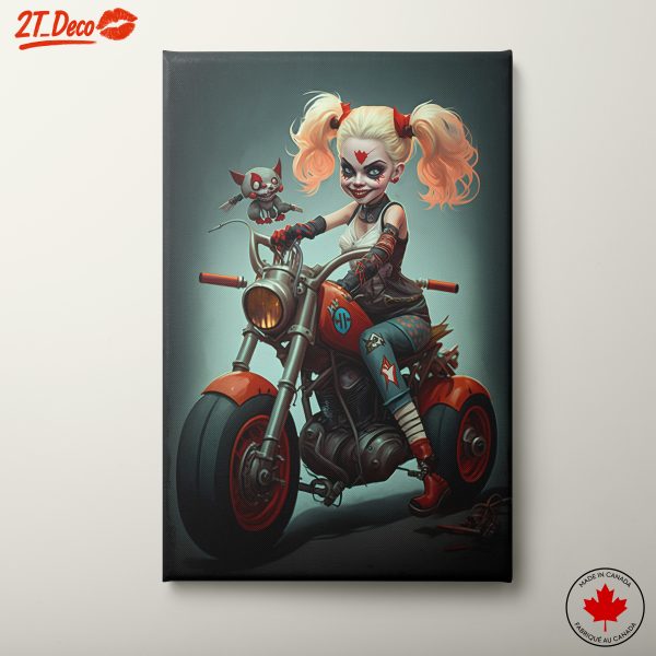 Harley Quinn Character Illustration on Motorcycle