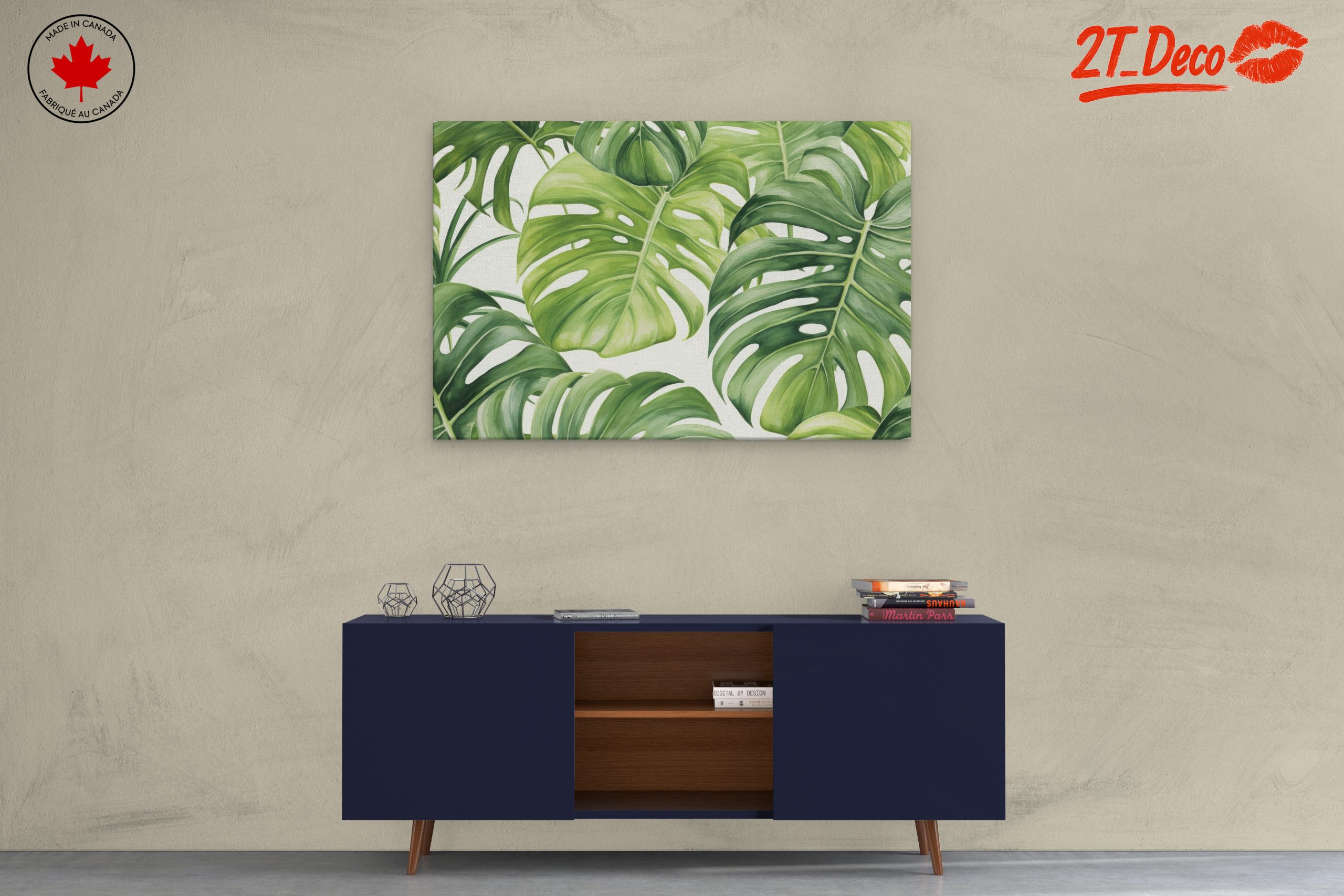 Lush Green Monstera Leaves Wall Art - Image 3
