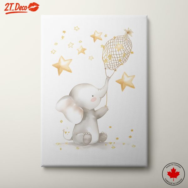 Whimsical Elephant and Stars Artwork