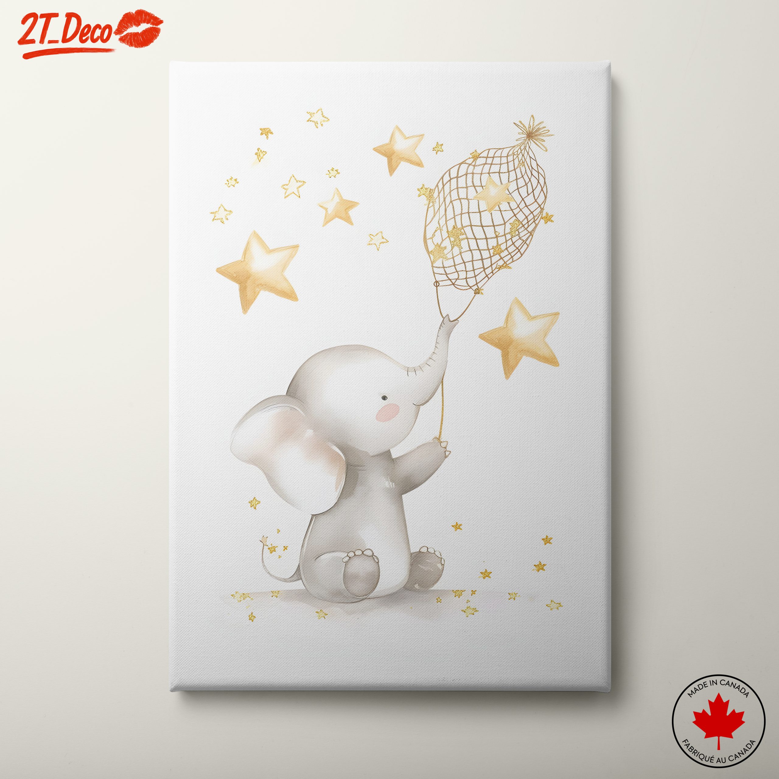 Whimsical Elephant and Stars Artwork
